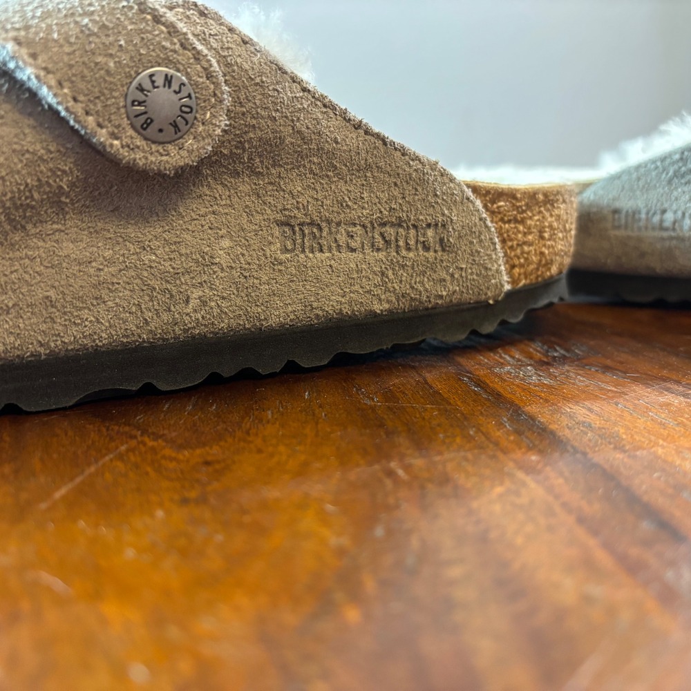 Birkenstock Boston Shearling Suede Clogs Taupe Brown Mules Womens 41 L10 M8 - Picture 11 of 15